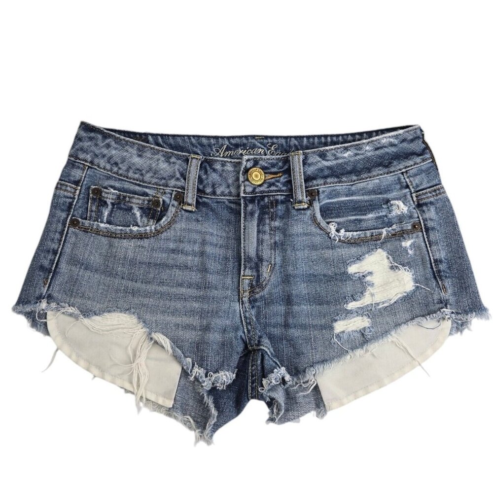 American Eagle Cut Off Distressed Denim Jean 100% Cotton Shorts Size 2